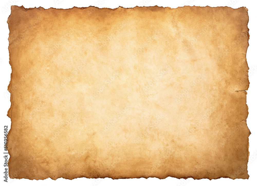 old parchment paper sheet vintage aged or texture isolated on white background - obrazy, fototapety, plakaty 