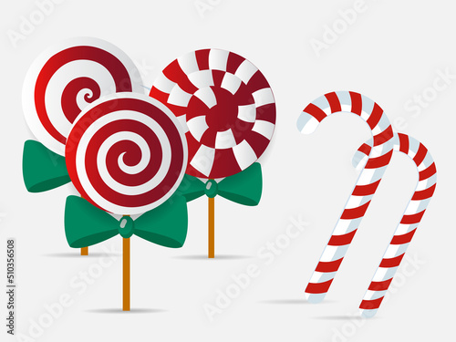 Collection of candy stick cartoon design background. Pack of Christmas candy vector
