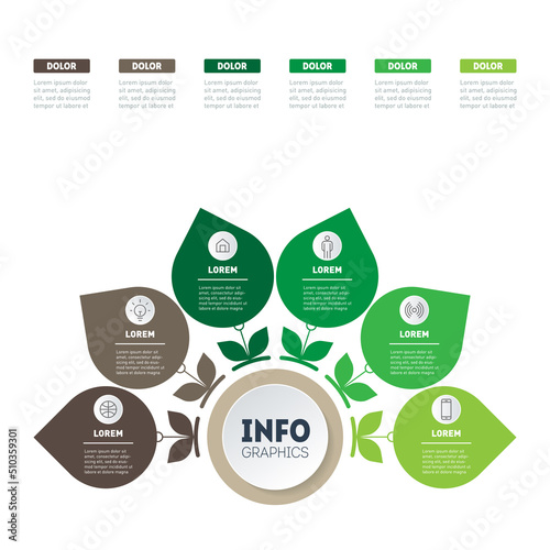 PEco Business presentation concept with 6 parts, steps or processes. Infographics. Template of a sales pipeline, purchase funnel with six options.rint