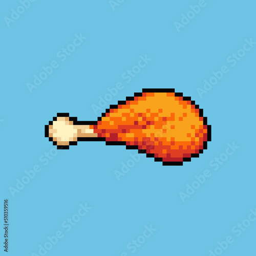 Flexible Editable vector fried chicken thigh pixel art for game development, graphic design, website assets and more.