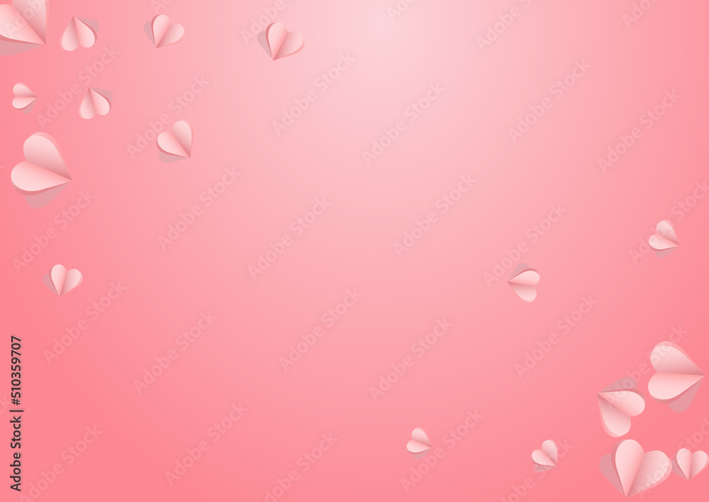 Red Heart Vector Pink  Backgound. Fly Papercut