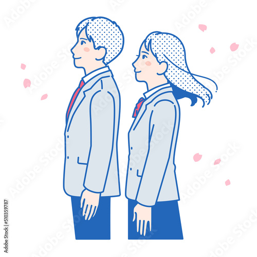 未来を見つめる男女の学生のシンプルなベクターイラスト素材