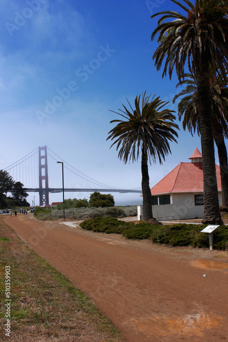 Golden Gate Bridge from the waterfront and Greater Farallones National Marine Sanctuary in San Francisco California. 