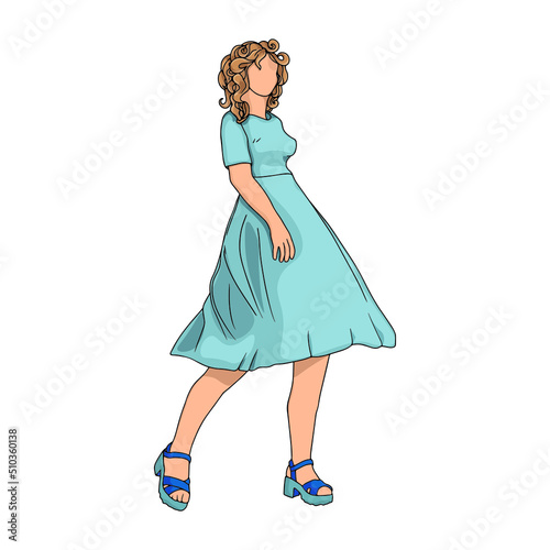 Isolated vector illustration of a cute girl. Young woman as a print  blank for designers  logo  label  sticker