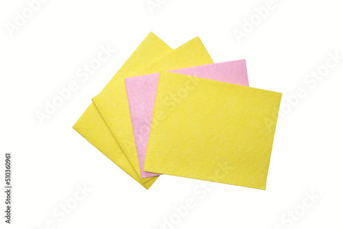 Yellow and pink dust cloth isolated on a white background.