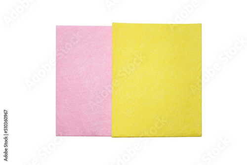 Yellow and pink dust cloth isolated on a white background.