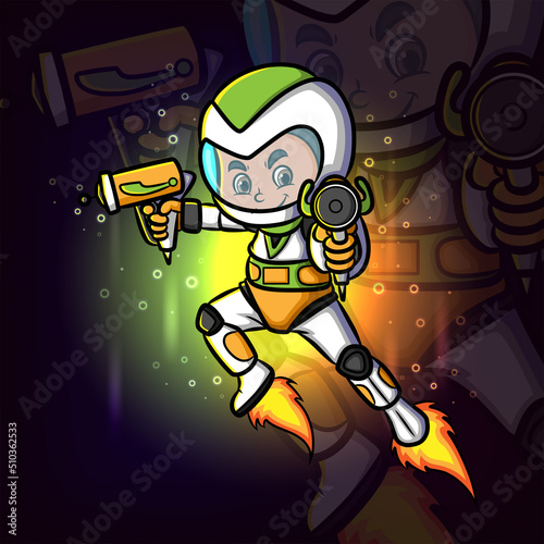 The cyborg boy is shooting the laser gun esport mascot logo design