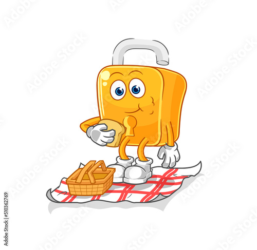 padlock on a picnic cartoon. cartoon mascot vector