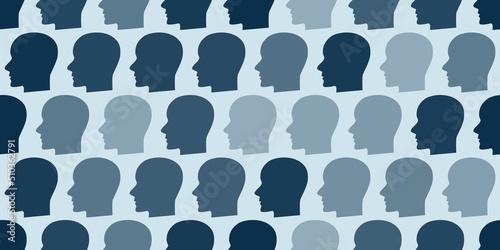 Lots of Human Heads Pattern Colored in Various Shades of Blue - Crowd of People - Creative Vector Design