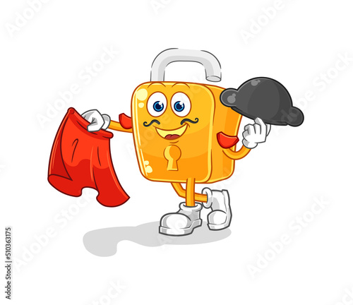 padlock matador with red cloth illustration. character vector
