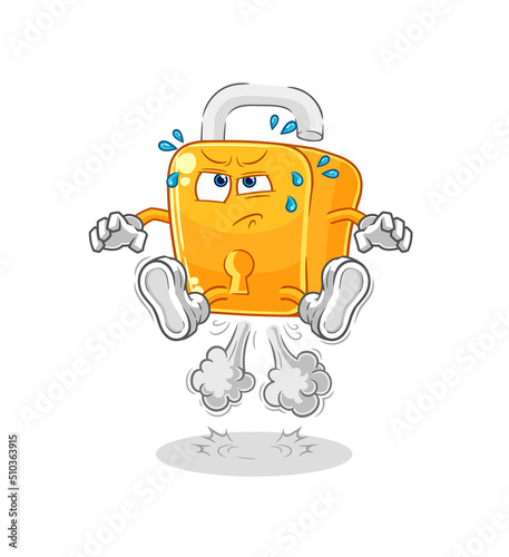 padlock fart jumping illustration. character vector