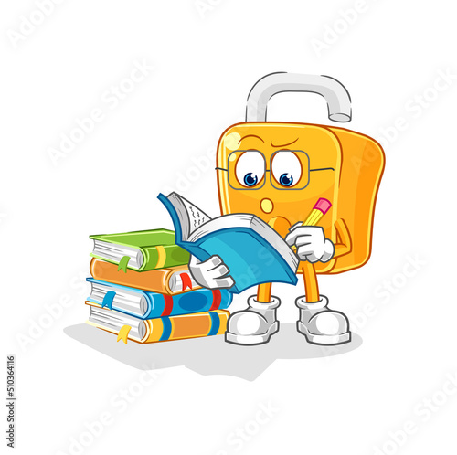 padlock studying mascot. cartoon vector