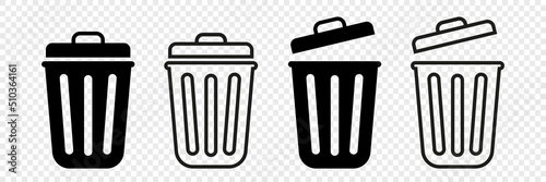 Set of Trash bin icon, isolated on transparent background, Vector illustration