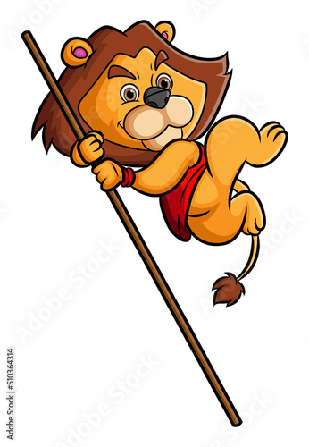 The happy lion as the professional pole vault