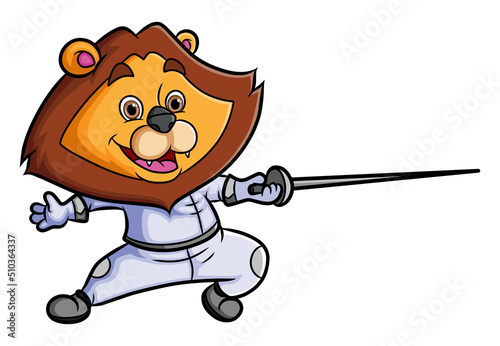 The lion is playing the fencing and holding the sword