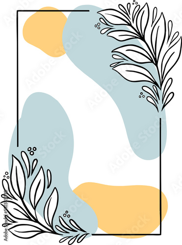 Frame with leaves and color spots. Vector illustration