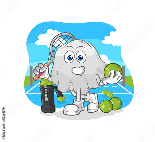 ghost plays tennis illustration. character vector