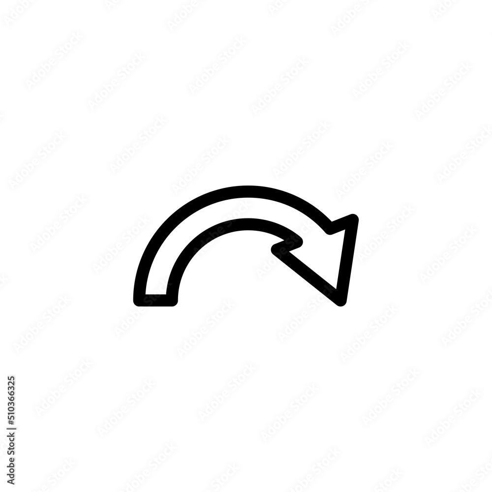 Right arrow semicircle icon vector. suitable for next icon, ui-ux, web, website, start up, pixel perfect. line icon style. Simple design illustration editable