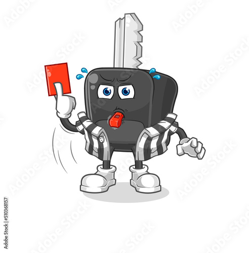 car key referee with red card illustration. character vector