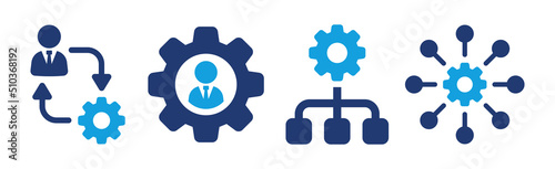 Business management icon vector set with businessman and settings gear.