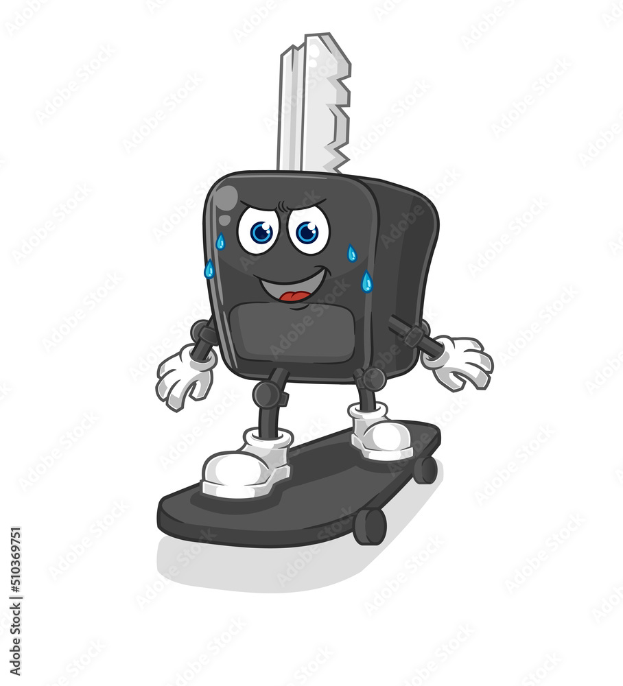 car key riding skateboard cartoon character vector