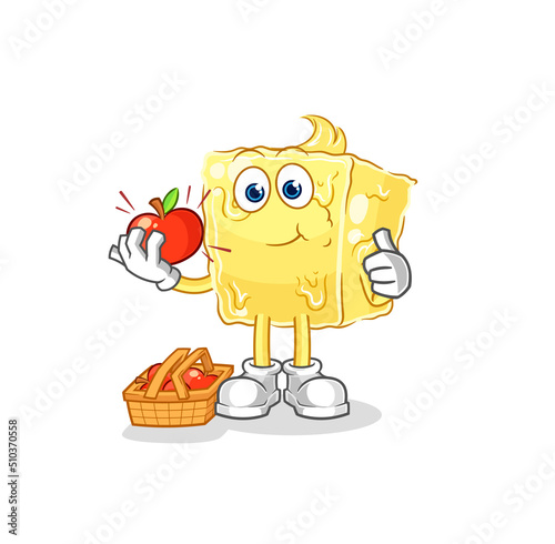 butter eating an apple illustration. character vector