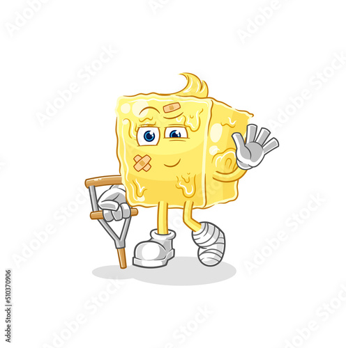 butter sick with limping stick. cartoon mascot vector