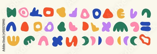 Set of different abstract shapes. Hand drawn doodles. Modern fashion illustration. Flat design, cartoon drawing, vector.