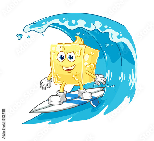 butter surfing character. cartoon mascot vector