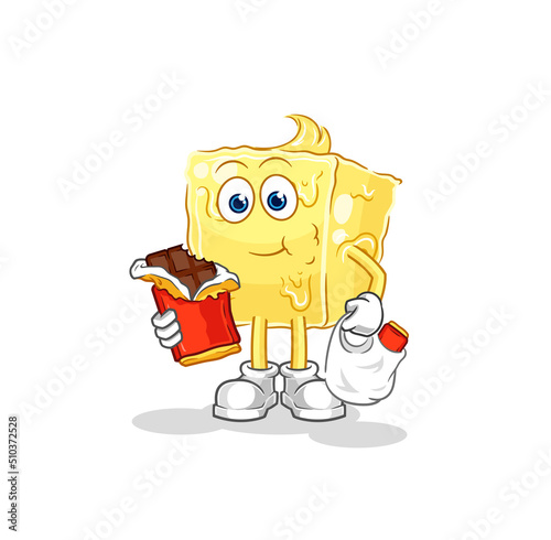 butter eat chocolate mascot. cartoon vector