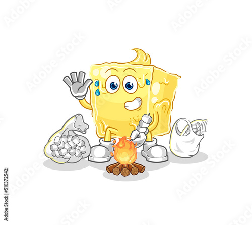 butter roasting marshmallows. cartoon mascot vector