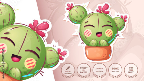 Cute cartoon cactus - funny sticker