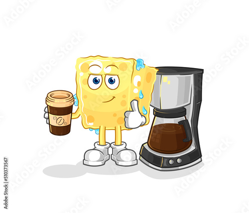 sponge drinking coffee illustration. character vector