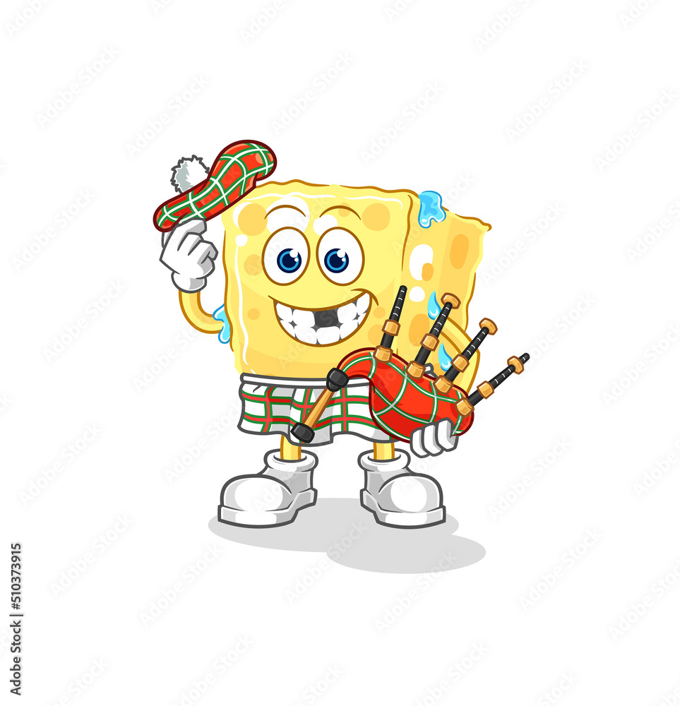 sponge scottish with bagpipes vector. cartoon character sponge scottish with bagpipes vector. cartoon character