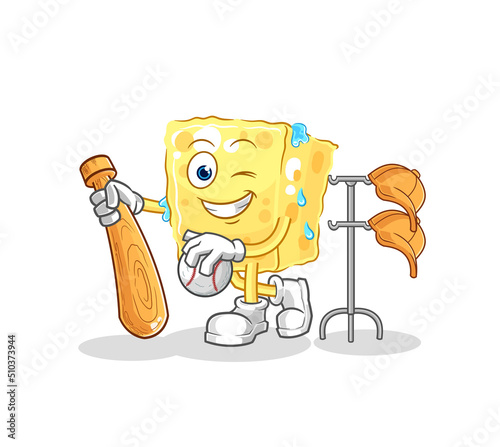 sponge playing baseball mascot. cartoon vector