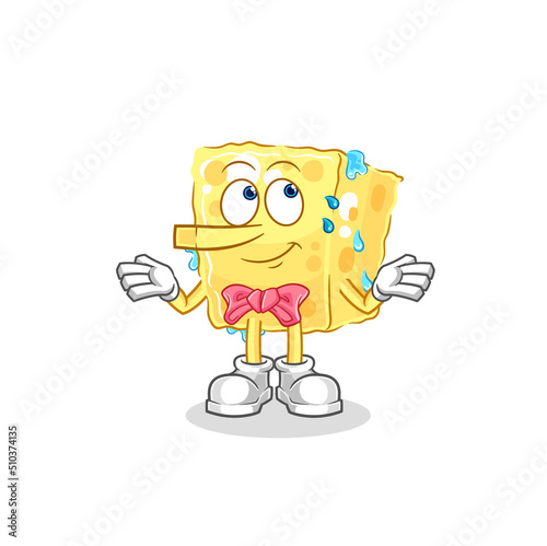 sponge lie like Pinocchio character. cartoon mascot vector