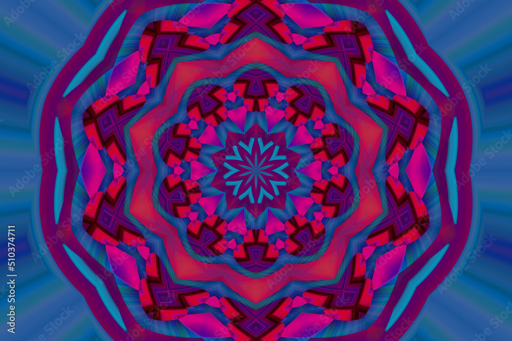 Digital art, abstract symmetrical mandala pattern