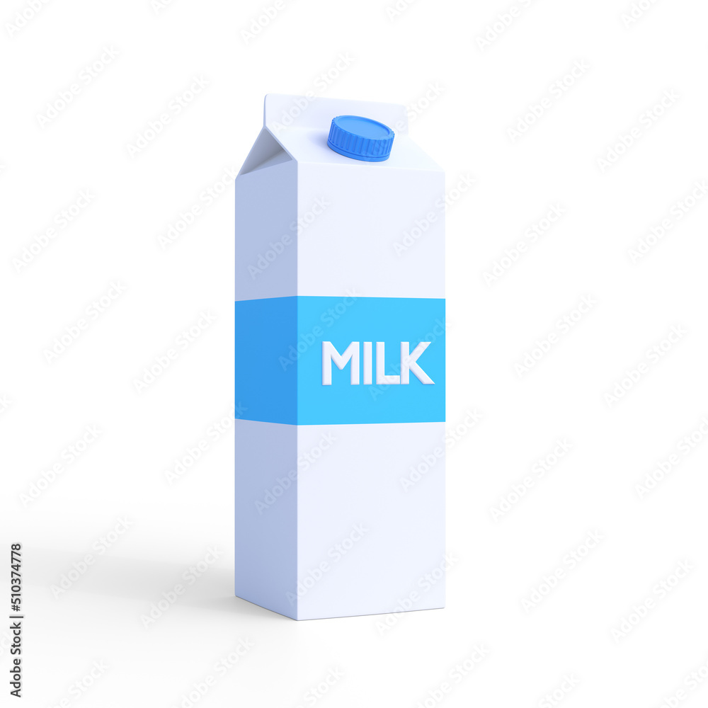 Milk carton pack on a white background. Dairy products concept. Mockup template. 3d rendering 3d illustration
