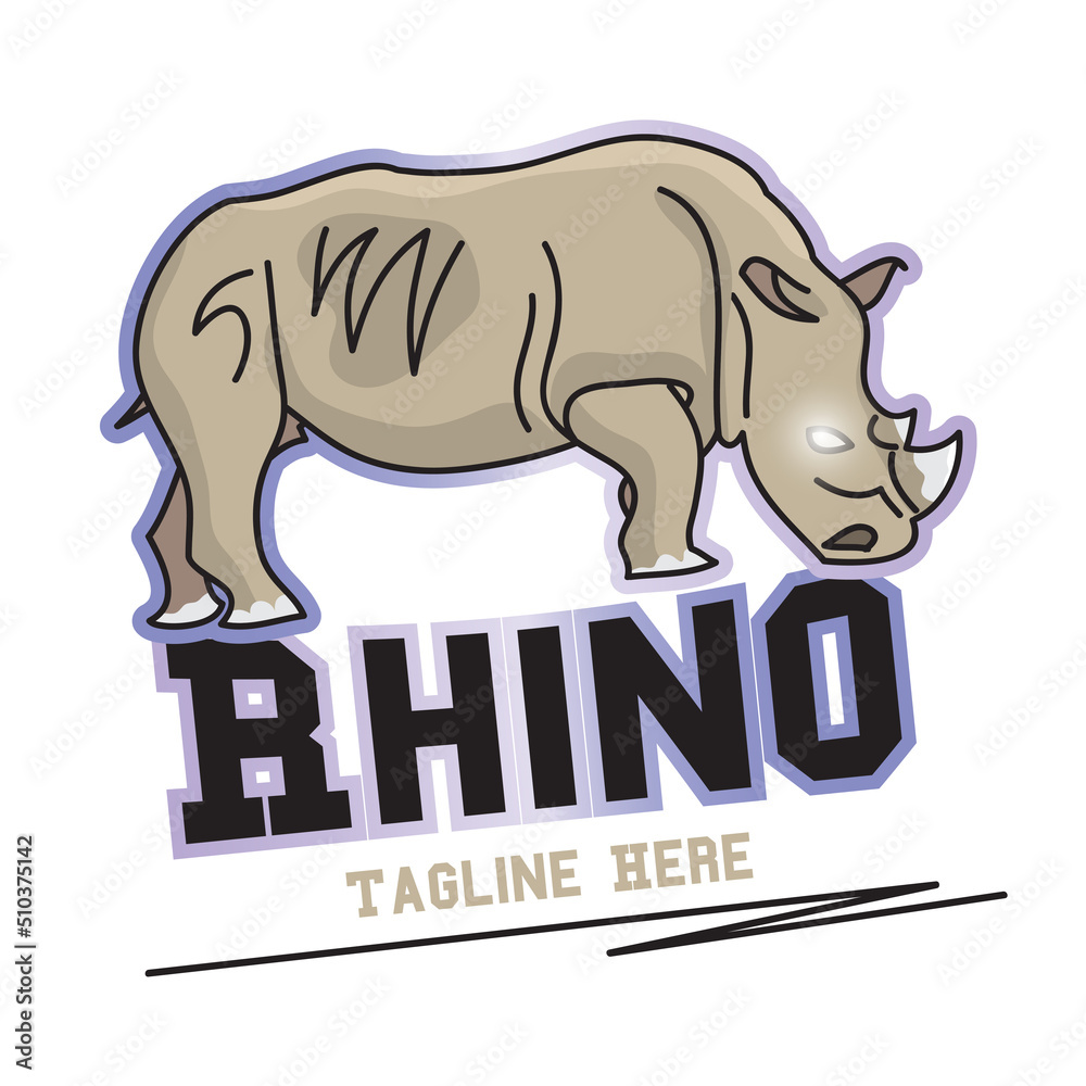 Obraz premium Rhino animal logo vector illustration with dummy text on white background. E-sport Logo.