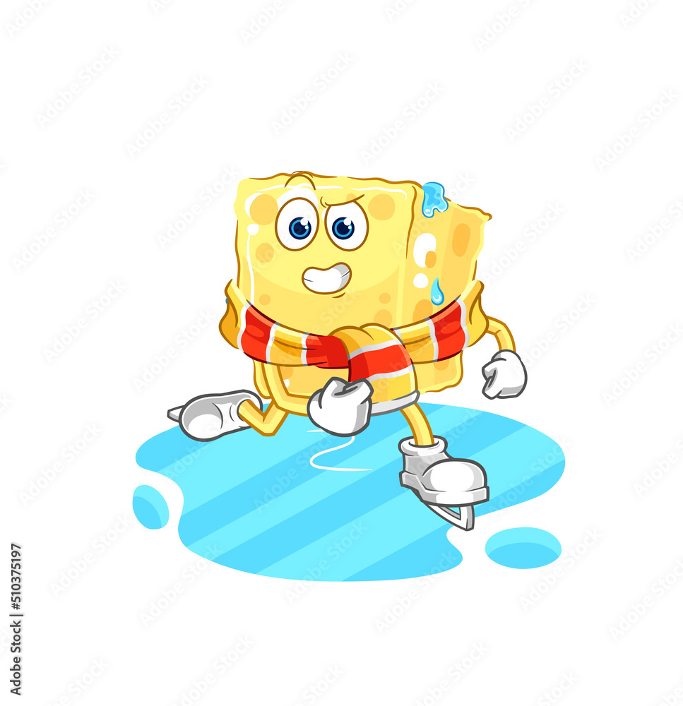 sponge ice skiing cartoon. character mascot vector