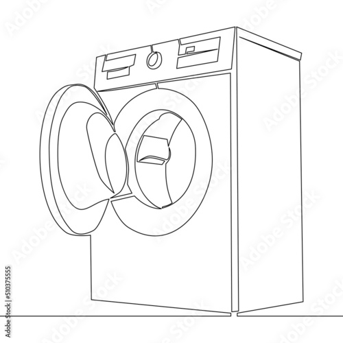 Continuous line drawing washing machine household concept
