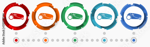 Robot, automatic grass mower concept vector icon set, flat design pointers, infographic template