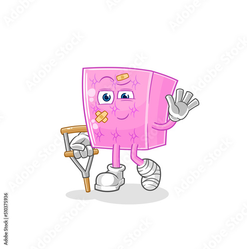 mattress sick with limping stick. cartoon mascot vector