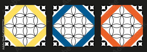 Tiles collection. Colorful mosaic with a flower pattern. Azulejos art design. Spanish, Portugease, Moroccan tiles set.