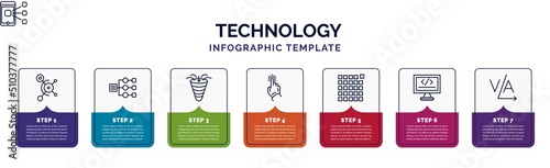 infographic template with icons and 7 options or steps. infographic for technology concept. included social graph, sitemaps, sales funnel, click through rate, pixels per inch, self-closing tag,