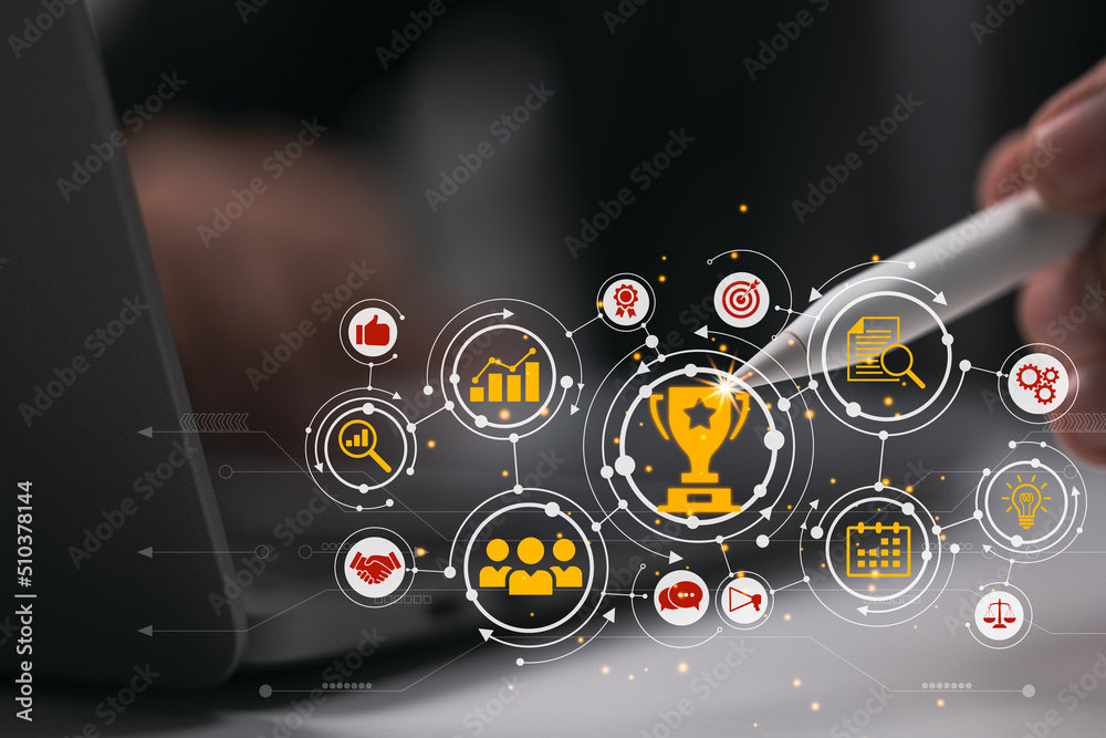 Obraz premium Standards and certification for quality assurance. Businesses and services on the internet that have been approved. QA management and ISO certification firms can benefit from this service idea.
