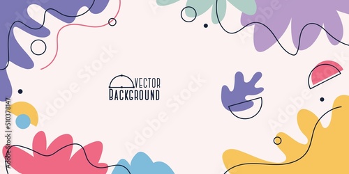 Trendy abstract background with various shapes. Colorful flat style design template with various dynamic shapes and lines. Vector illustration hand drawn design for banner, blog, flyer, social media