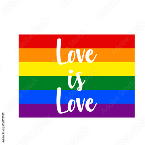 Banner con texto manuscrito Love is love. Bandera lgbt. Color arco iris. Vector para evento del mes del orgullo. Logo orgullo gay