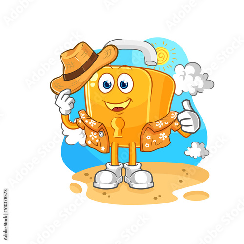 padlock go on vacation. cartoon mascot vector