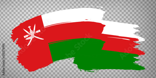 Flag  Oman brush stroke background.  Flag waving  Sultanate of Oman on transparent background for your web site design, app, UI.  EPS10.